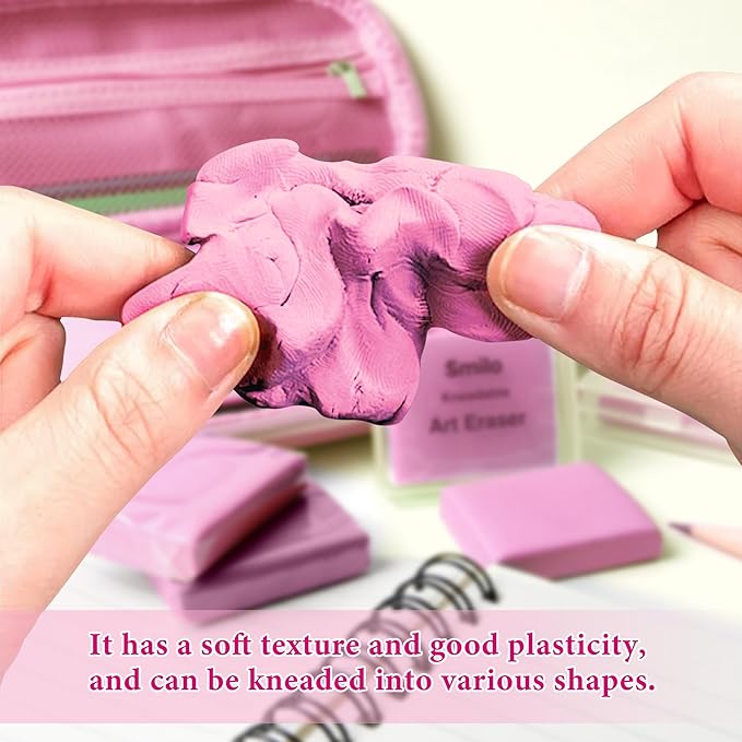 Smilo 8-Pack Pink Kneaded Erasers | Moldable & Dust-Free Putty Eraser | No Smudge Art Eraser with Case for Drawing