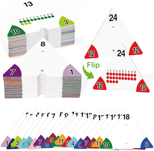 Edulok Addition and Subtraction Flash Cards, Triangle Math Games Flash Cards for Kids, Math Manipulatives Kindergarten Learning Activities Preschool Classroom Must Haves Homeschool Supplies