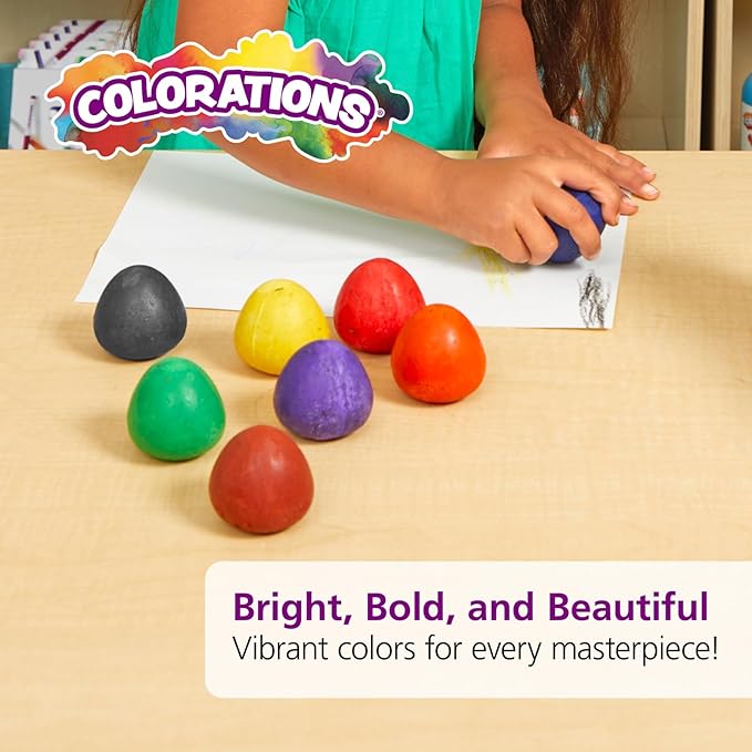 Colorations Chubby Non-Toxic Crayons for Toddlers, Palm Grip Eggs, Set of 8 Colors, Shape is Easy for Young Children Grip, Hold & Draw, Classroom Must Haves