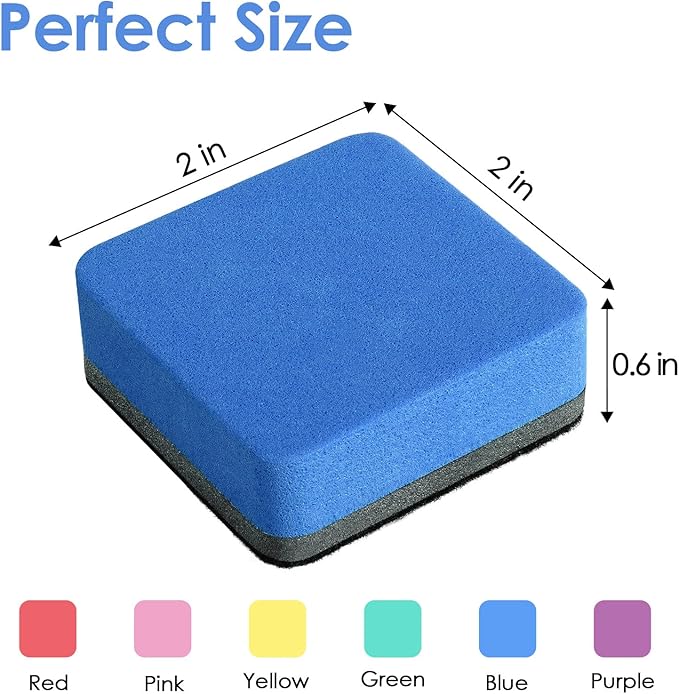 MaxGear Magnetic Dry Erase Erasers, 108 Pack Mini Whiteboard and Chalkboard Erasers with Strong Cleaning Power, Small 2 x 2 Inch Whiteboard Cleaning Pads for Classroom, Office, Home, 6 Color Set