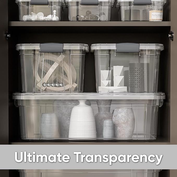 Superio Storage Bins with Lids- 5 Pack, 6.6 Qt Clear Boxes for Organizing, Stackable Plastic Containers- BPA Free, Non-Toxic, Odor Free, Organizer for Home, Office, Dorm