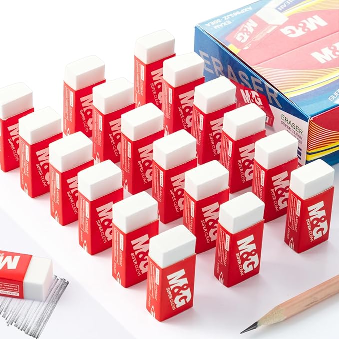 M&G Pencil Eraser for Kids, 20 Pack, White Erasers Bulk for Artists, Drawing Eraser for Sketching, Art Erasers for Drawing, School,Office Supplies
