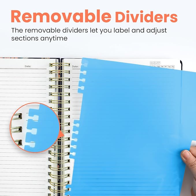 ZOTIA Large Spiral Notebooks for Work 5 Subject with Removable Dividers