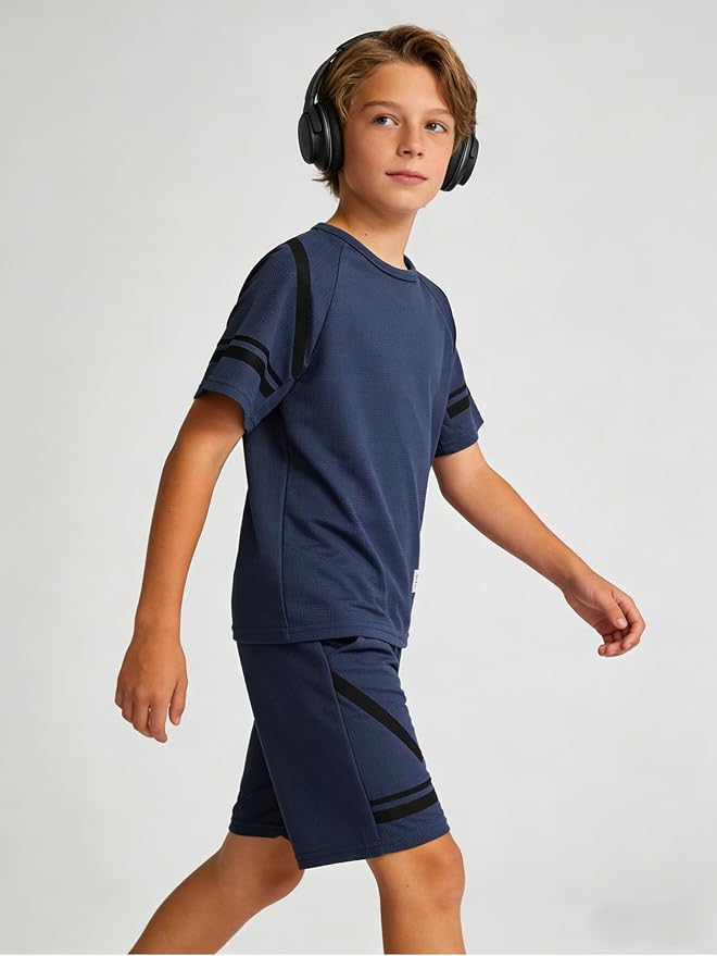 Cakaner Tween Boys Clothes Summer Simple Print T-Shirt And Shorts Set 2 Pieces Teen Trendy Outfits Size 7-14 Year