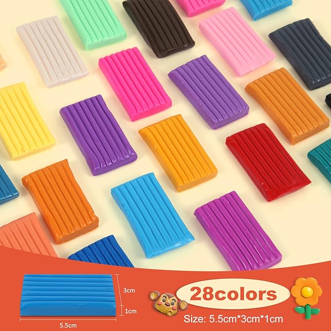 CiaraQ Polymer Clay 28 Colors Starter Kit - Oven Bake Modeling Clay for Kids & Artists, Non-Sticky DIY Clay with Sculpting Tools, Fun Gift for Children Ages 4+, 1.7 lb