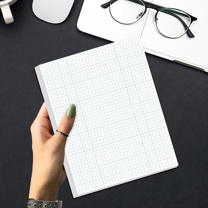 (3-Pack) Graph Paper - A4 Unpunched Grid Paper, 300Sheets / 600Pages Double Sided, 4"x4" Blue Quad Rule, 100gsm White Paper, 8.5'' x 11''