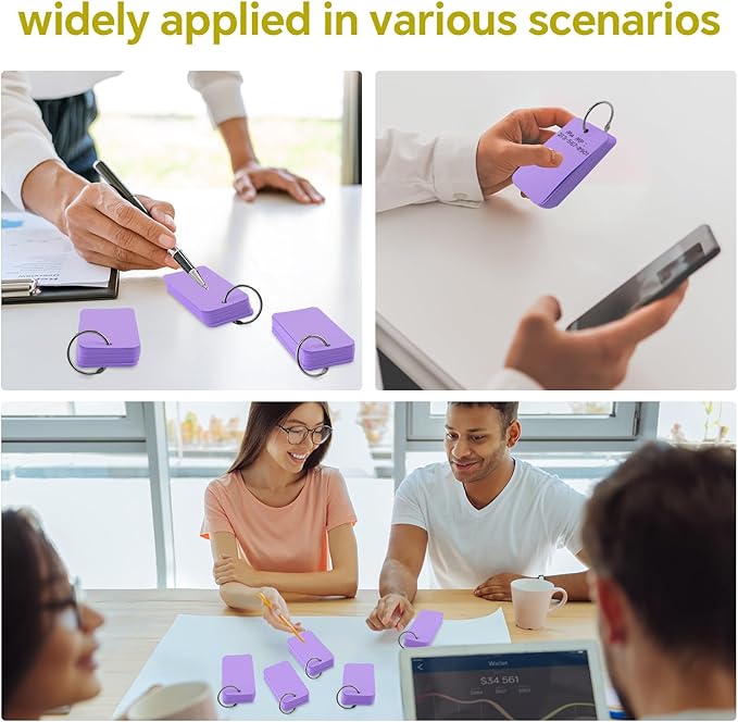 300 Pcs Index Cards with Ring, 2" x 3.5" Purple Blank Flashcards for Studying, Vocabulary, Memos, Bookmark,Greetings (Purple)