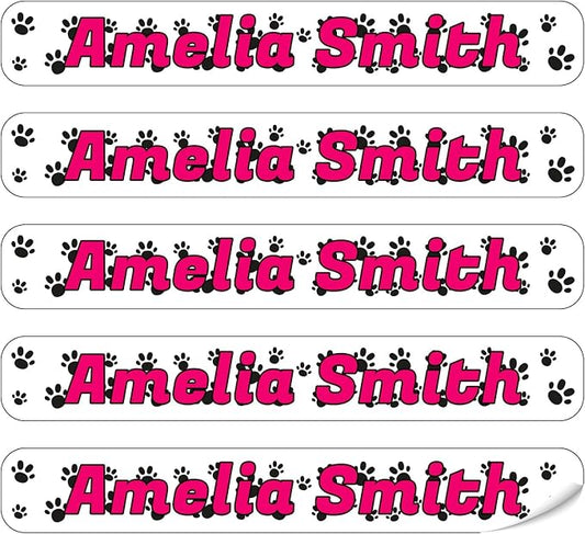 100 Pcs Personalized Name Labels for School Supplies Custom Waterproof Name Stickers Customized Daycare Water Bottles Pencil Labels(Paw Print)