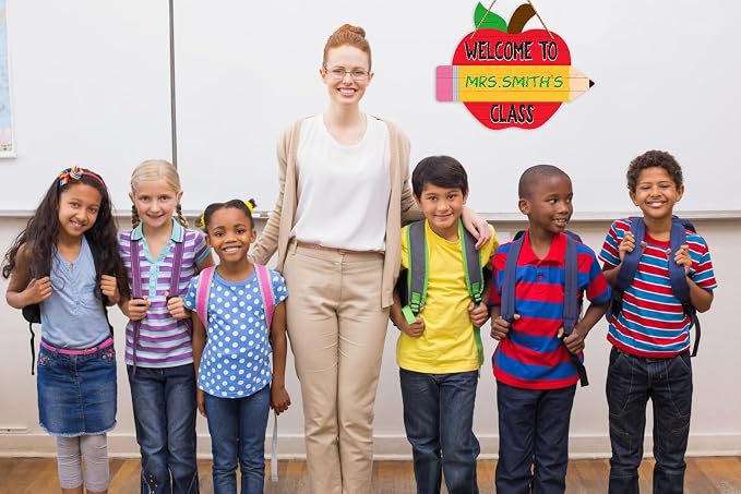 WaaHome Teacher Door Sign for Classroom - 11"x14" Welcome to Our Class Sign Personalized Teacher Name Door Hanger for Classroom Decorations
