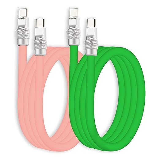 chubbycable Couple Chubby 2 Pack 240W USB C Cable Extra Thick Silicone Fast Charging Cable Compatible with iPhone 17-15 Series iPad Galaxy Series, Pink+Green, Type-C to Type-C, 6.6FT