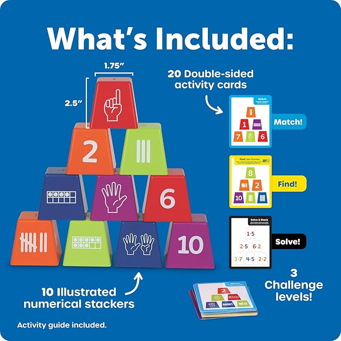 Learning Resources Number Stackers - Math Manipulatives, Addition and Subtraction Flash Cards, Counting Activities, Montessori, Fine Motor Skills, Problem Solving, Classroom Must Haves, Gifts for Kids