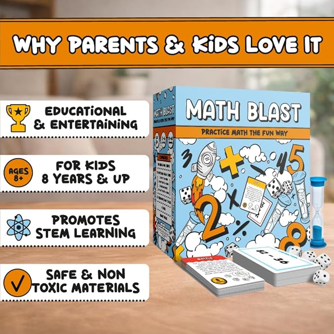 Math Blast! Cool Math Games for Kids 8-12 - Fun Educational Mental Math Game for Home & Classroom - Practice Math the Fun Way