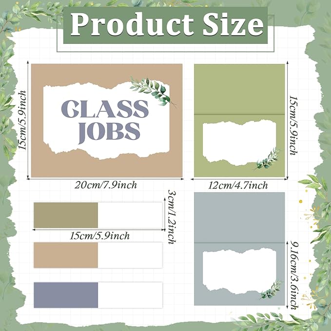 112Pcs Eucalyptus Class Jobs Bulletin Board Set Greenery Classroom Job Pocket Chart Bulk Sage Green Class Management Pocket Chart Teacher's Helper Posters Cards Chalkboard Decor School Supplies