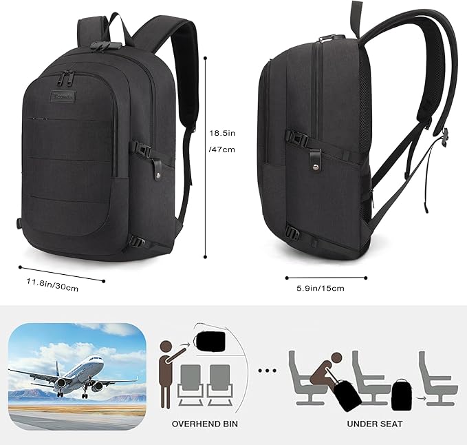 Tzowla Travel Laptop Backpack Water Resistant Anti-Theft Bag with Lock | 15.6 Inch Computer Business Backpacks with Giant Tumbler Holder Pocket for Women Men Work College Gift,Casual Daypac,Black