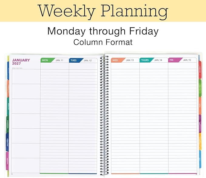 LITE TEACHER PLANNER - Aug 2026-Jul 2027, 8.5" x 11" Daily Weekly Monthly Organizers - Includes 7 Periods, Dated Calendar, Page Tabs, Bookmark, and Planning Stickers (Rainbow Floral)