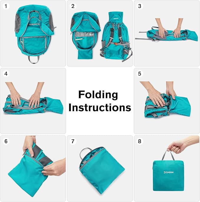 G4Free 25L Lightweight Hiking Backpack Packable Foldable Sport Travel Daypack Water Resistant for Women Men（Peacock Blue）