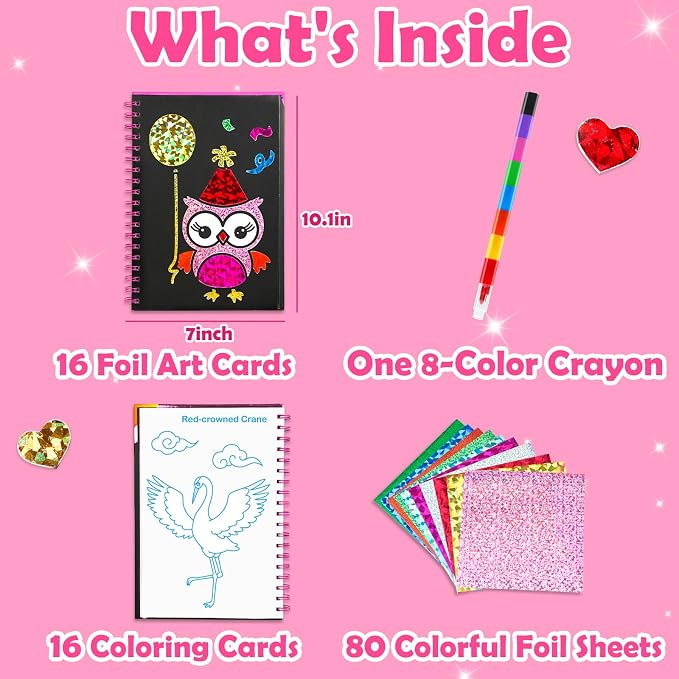 FUNNYB&G Mess-Free Foil Art Craft for Girls Ages 4-10, Kids Birthday Gift