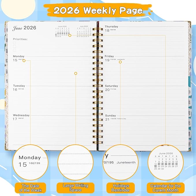 VinTS 2026 Planner,11.6x8.6in Large Weekly Monthly Dated Planner,Jan-Dec.2026 Flower Hardcover Planner Agenda Organizers with stickers, bookmarks, pocket for Women