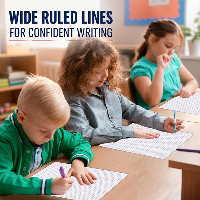 OBUSATT Kindergarten Practice Paper Raised Line Primary Writing Paper with 0.5inch Spacing Multi-Sensory Wide Line Kindergarten Handwriting Tablet for Kids Teachers, 8.5 x 11 Inch（120 Sheets）