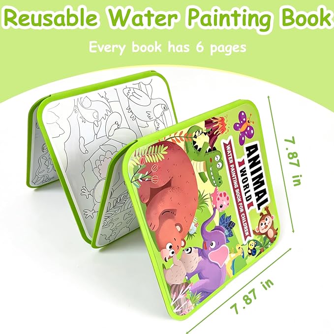 SEP SHIZHI 4 Pack Reusable Water Painting Books for Kids, 24 Painting Pages Magic Water Coloring Book, Water Doodle Book Toy, Mess Free Paint Coloring for Toddlers Ages 3+, Fun Travel Activity Toys