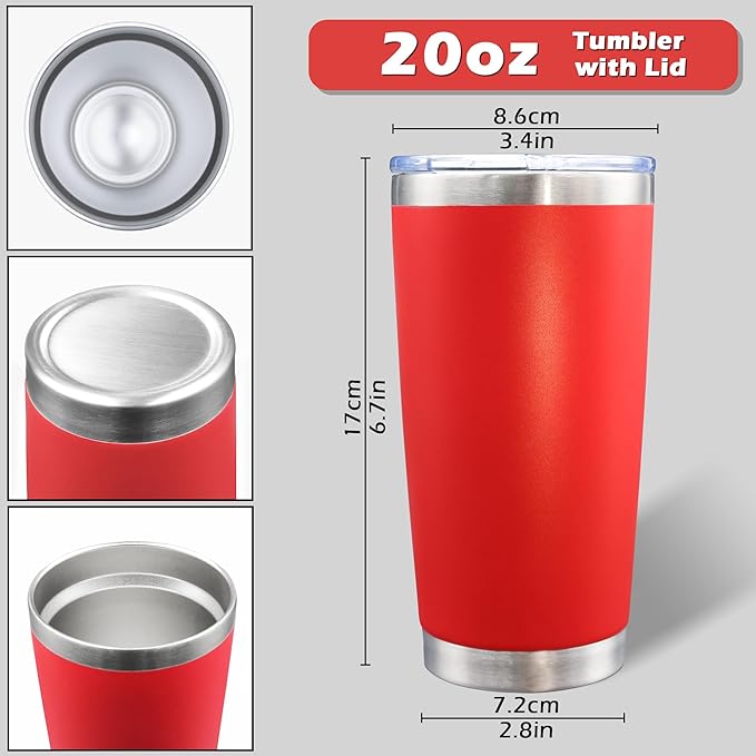 AIANJI 20oz Tumbler Bulk Stainless Steel Tumblers with Lid Vacuum Insulated Double Wall Travel Coffee Mug Powder Coated Tumbler Cup for Hot and Cold Drinks(Red, 6 pack)