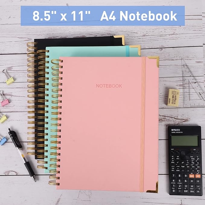 Spiral Notebook, Dotted Journal Notebook, 8.5" x 11", 300 Page Hardcover Large Dot Grid Notebook Journal for Bullet, Thick Paper Fights Ink Bleed, A4 Leather Journal for Women Men, Pink