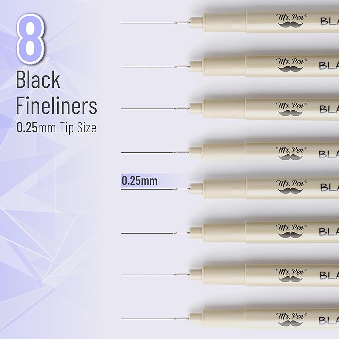Mr. Pen- 0.25mm Micro Fine Point Pens, 12 Pack, Black Ink, Waterproof, Acid-Free, No-Smear Quick-Dry Fineliner Pens for Drawing, Sketching, Bible Journaling, Outlines & Everyday Writing