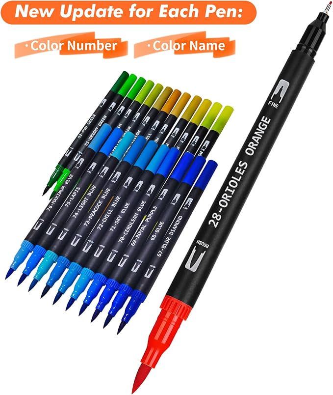 Eglyenlky Dual Brush Pens, Markers Adult Coloring Book,100 Colors Art Pens with Fine Point Markers and Brush Tip for Adult Kids Drawing (Black Set)