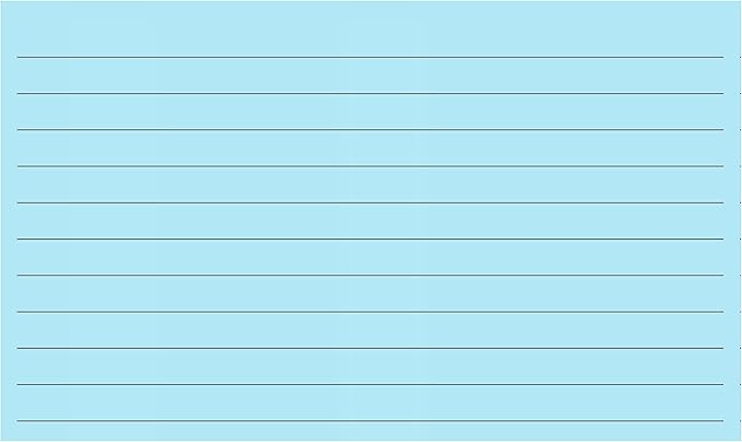 Colonial Cards: 150 Color Cardstock 3" x 5" Index Cards, Light Blue, Lined Landscape Format