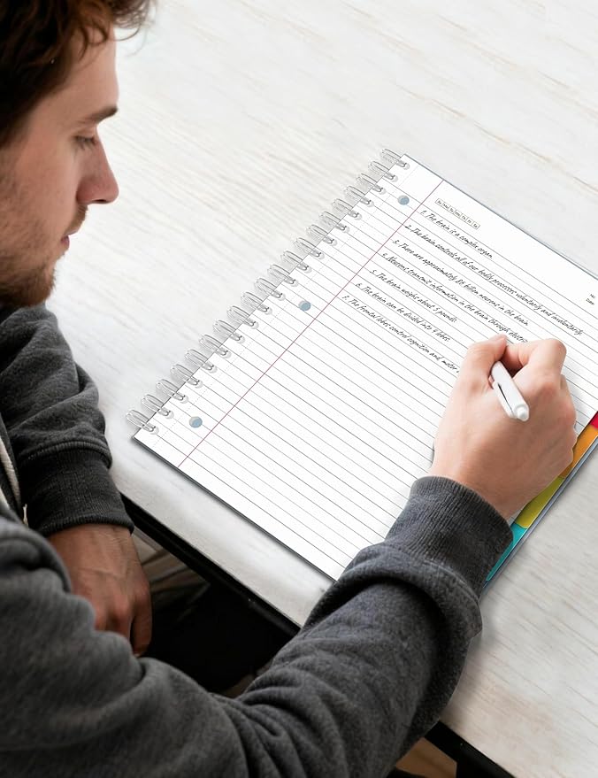 SUNEE Spiral Notebooks for Work with Removable Dividers & Tabs – College Ruled 5 Subject, 300 Pages, 3 Hole Punched, Durable PP Cover, 8"x10.5" – Notebooks for Office or School, Grey Blue