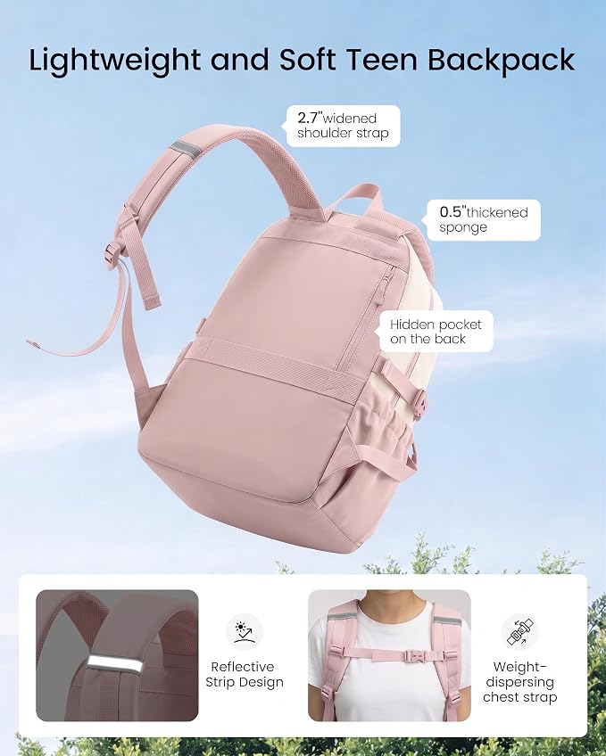 LOVEVOOK School Backpack for Teen Girls & Women, 35L Large Laptop Backpack with 40oz Water Bottle Pocket, Waterproof Cute College Bookbag, Student Backpack for Middle High School Travel Work Pink