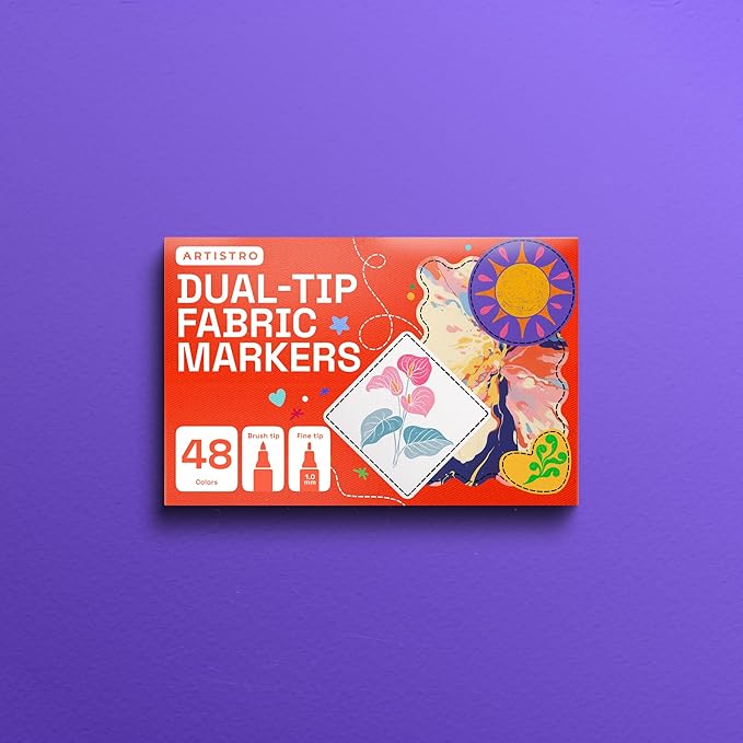 ARTISTRO 48 Dual-Tip Fabric Markers - Fabric Decorating Kit - Permanent for Clothes - Acrylic Paint Pens for Sneakers, Bags, Shoes, Textile, Canvas, Sewing, Craft, DIY - Brush and Fine Tip