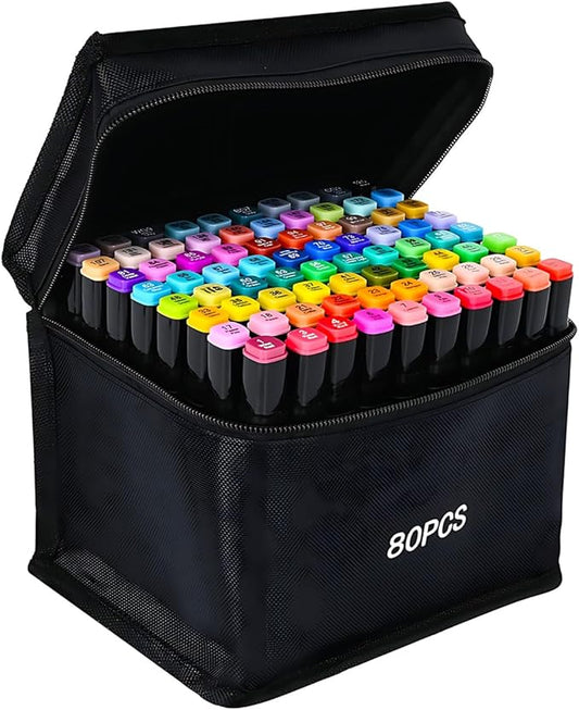 ZECHOMA 80 Colors Alcohol Markers Artist Drawing Art Dual Tip Markers Perfect for Kids Boys Girls Students Adult(80 Black Shell)