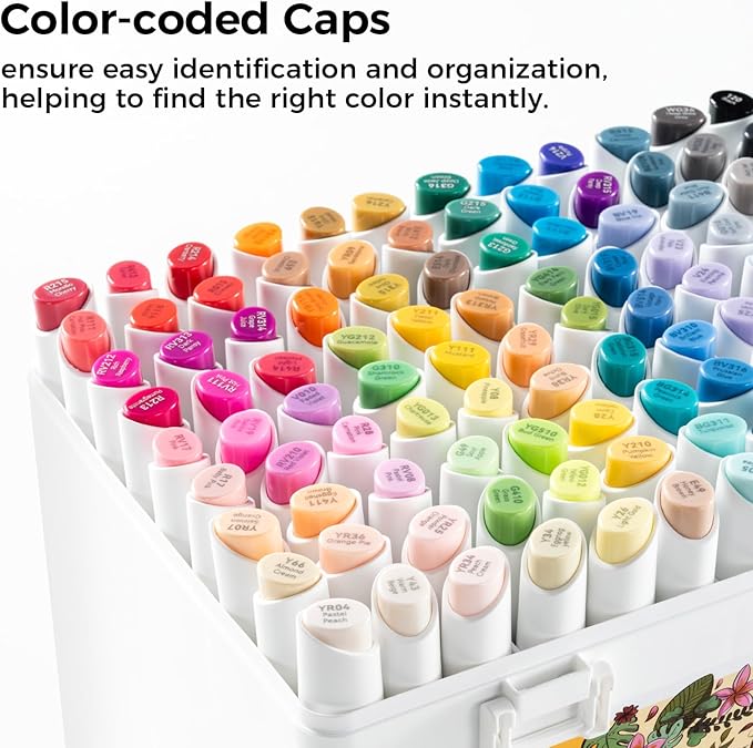Ohuhu Alcohol Markers 108 Colors: Fine & Slim Broad Chisel Dual Tips Alcohol-based Refillable Art Markers for Artist Adult Coloring Book Illustration Drawing Manga 108 Set- Kaala