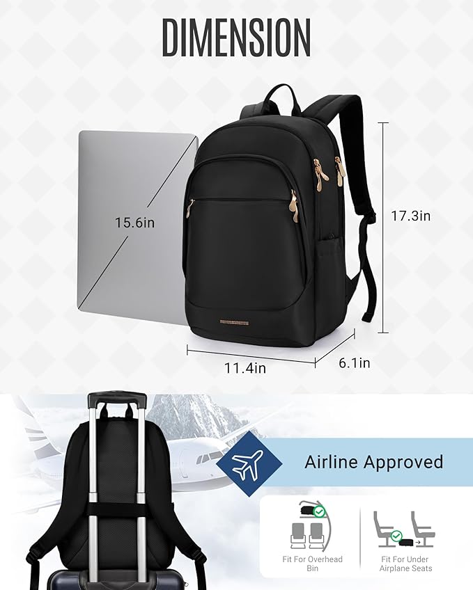 LIGHT FLIGHT Travel Laptop Backpack Women, 15.6 Inch Laptop Backpack with USB Charging Hole, Water Resistant College Bookbag, Black Computer Backpacks for Work, Gray