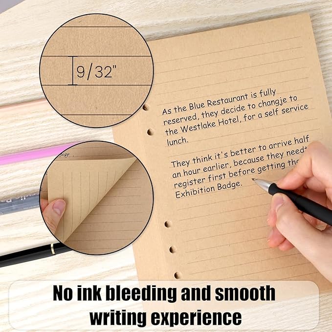 Koogel Filler Paper, 6 Hole Punched, 100 Sheets Loose Leaf College Ruled Lined Notebook Paper, 5.6'' x 8.25'' Filler for Notebooks Journals School Office Writing Supplies, Brown