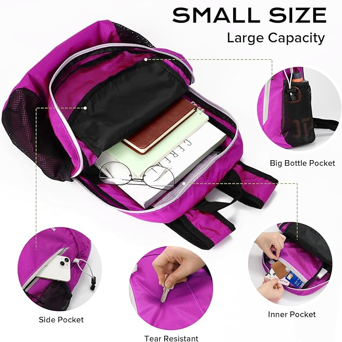 VPBAGE 15L Water-resistant Hiking Daypack for Women, Small Backpack Travel Outdoor, Lightweight Day Pack with Tool Loops