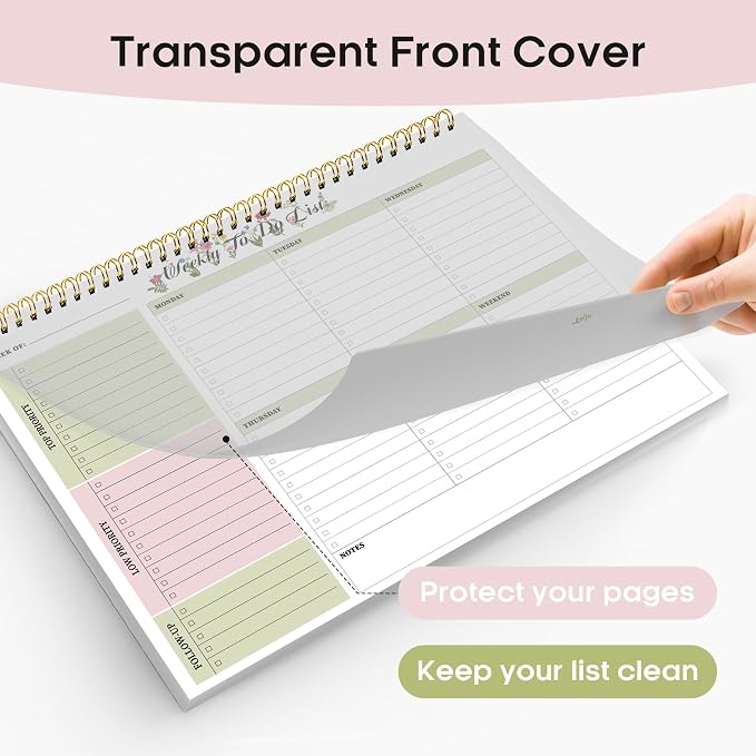 Weekly To Do List Notepad with 52 Undated Sheets（8.5"×11"）- Weekly Desk Planner for Women & Man, Work and Home - Soft Botanica