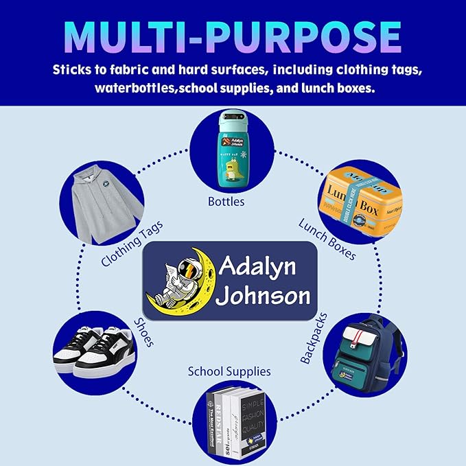 Custom Personalized Name Labels for Kids-(200-1000Labels) Waterproof Name Stickers Tags for School&Daycare,Clothing Tags,Washable&Durable Labels for Lunch Boxes, Bottles,Toys&GEA (Space)