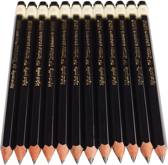 Tombow 51523 MONO Drawing Pencil Set, Assorted Degrees, 12-Pack. Professional Quality Graphite Pencil Set with Eraser and Sharpener