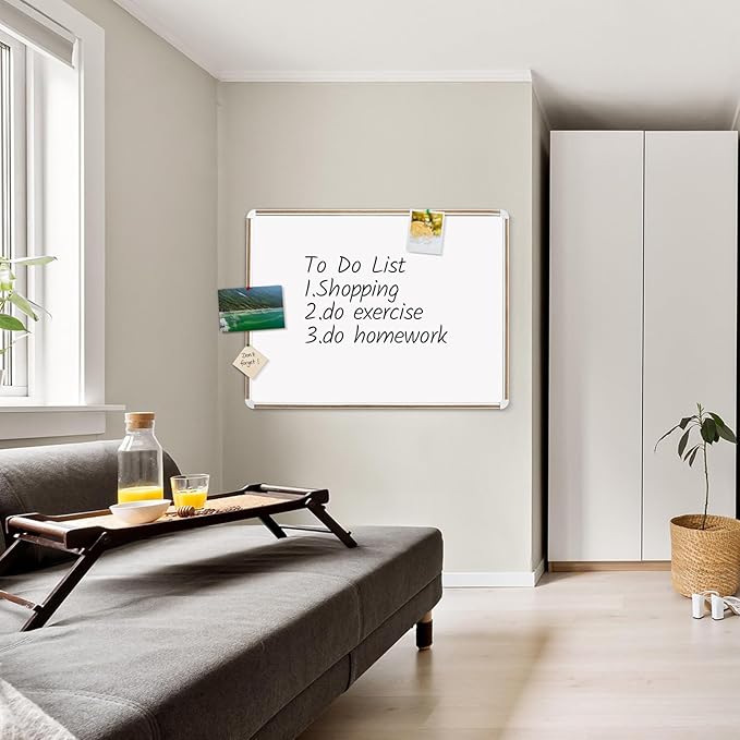 Large Magnetic White Board for Wall,Aluminum & Cork Strip Frame Whiteboard for Office,Presentation Dry Erase Board Wall Mount,Large Whiteboard for School Classroom Huge Whiteboards (24" W x 18" H)