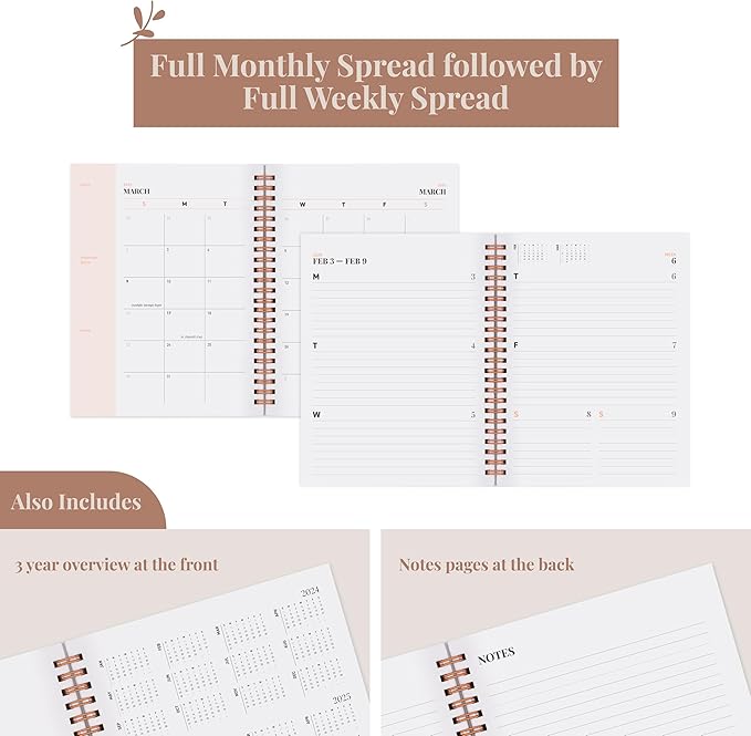 Rileys Academic Planner 2025-2026, Daily, Weekly & Monthly Planner, July 2025 - June 2026, Student Notes Pages, Twin-Wire Binding, Weekly Agenda for School & Work (8.5 x 11-Inches, Green, Deco)