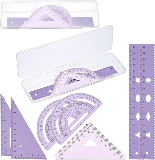PATIKIL Geometry Set, 2 Pack 7 Inch Aluminum Ruler & 4 Triangles, Metal Protractor Ruler Math Drafting Measuring Tool for Home Office Math Drawing Engineering Art,Gradient Purple