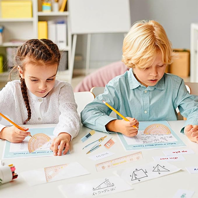 7Pcs Geometry Set for Students – Math Protractor, Compass Geometry Tool, Ruler & Mechanical Pencil, Back to School Math Kit for Kids, School Supplies for Classroom, Drafting Tools with Case