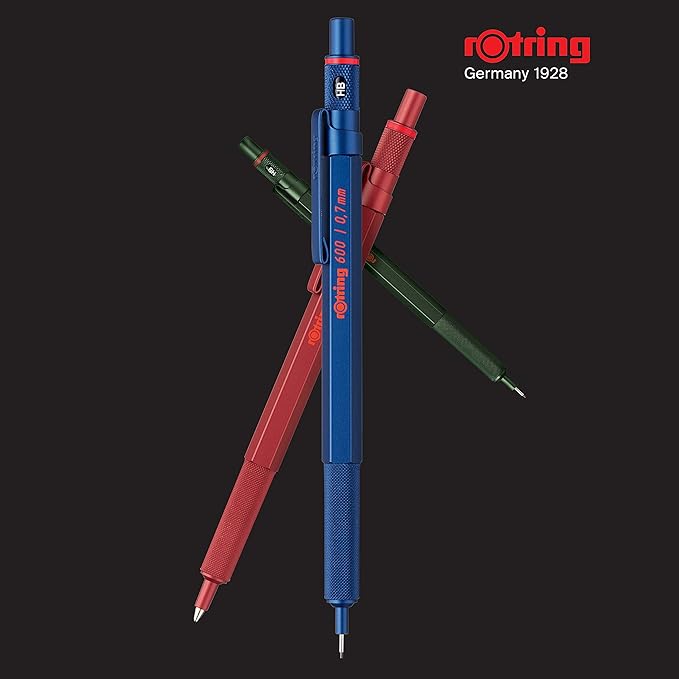 rOtring 600 Mechanical Pencil | HB 0.7 mm | Red All-Metal Body | Hexagonal Barrel | All-metal hexagonal 600 pencil with knurled grip and lead-grade indicator for precise sketching, shading and writing