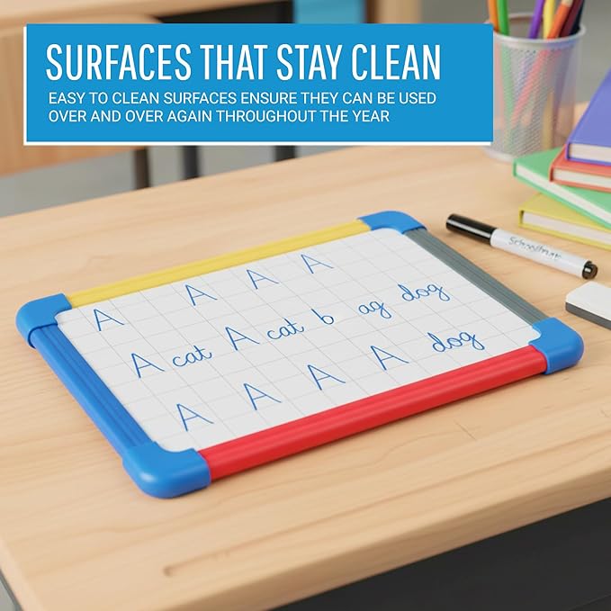 MasterVision Schoolmate Small Dry Erase Lap Whiteboard, 16" x 12", Magnetic Lap Board, Multi-Colored Frame, Double Sided White Board (Blank/Gridded), for Kids, Students, Schools