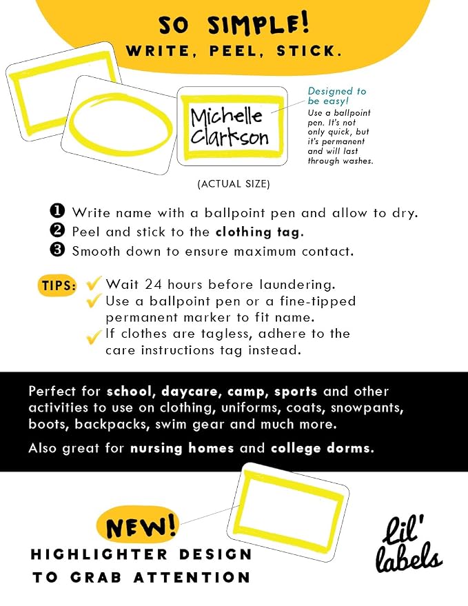 Daycare Labels Value Pack - Bottle Labels (Playful Patterns) and Clothing Labels (Highlighter), Waterproof Labels