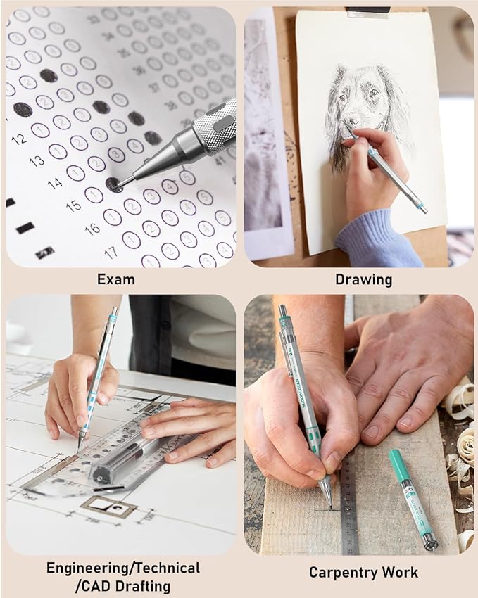 Nicpro 36PCS Blocky Gear Art Mechanical Pencil Set with Case | Metal Mechanical Pencils 0.5/0.7/0.9/2mm Lead Holder for Drawing Sketching with 20 Tubes (6B 4B 2B HB 2H 4H Colors) Refills