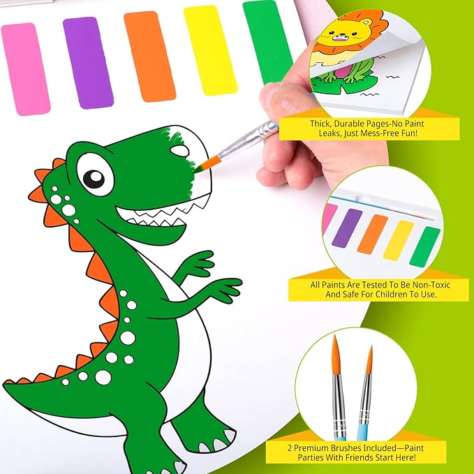 Fenmay Paint with Water Books for Kids - Mess Free Watercolor Paint Sets with 2 Premium Brushes for Kids Ages 3-5 4-8, Arts and Crafts Drawing Activities, Toddler Birthday Gift（Animal）
