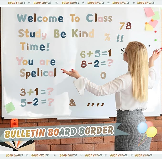 221 Pcs Boho Bulletin Board Letters, Round Alphabet Number Punctuation Symbol Combo Letter Cutouts, Boho Classroom Decor for School Classroom Chalkboard Poster Bulletin Board Wall